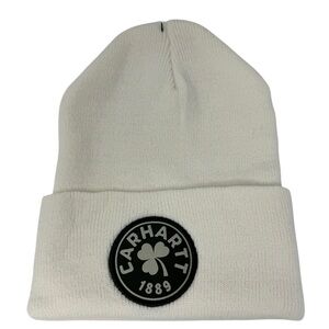 Carhartt Knit Shamrock Patch Cuffed Beanie AH6205 Unisex One Size White